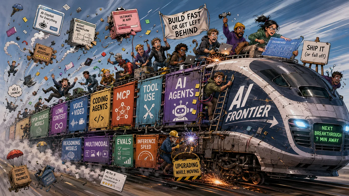 Illustration of building on a moving train